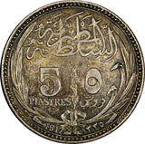 Egypt Hussein Kamel Silver 1917  5 Piastres Bombay Mint Toned KM# 318.1 (21 669)