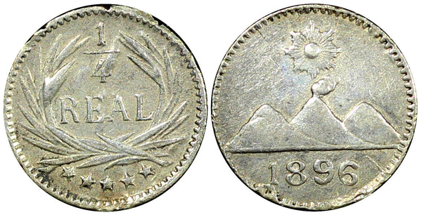 Guatemala Silver 1896  1/4 Real Toned KM# 162 (22 688)