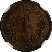Norway Oscar II Bronze 1876 1 Ore NGC AU55 BN  Lion 1ST DATE FOR TYPE KM# 352