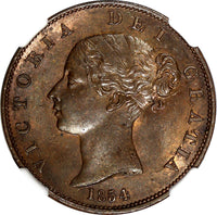 Great Britain Victoria Copper 1854 1/2 Penny NGC MS63 BN Nice Toned KM#726 (21)