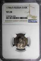 RUSSIA Elizabeth 1746/5 Grivennik Moscow OVERDATE NGC VF20 TOP GRADED C# 16(025)