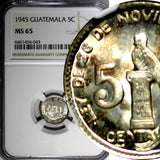 GUATEMALA Silver 1945 5 Centavos NGC MS65 GEM BU COIN KM# 238.1 (043)