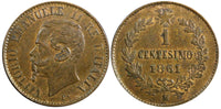 ITALY Vittorio Emanuele II Copper 1861 M Centesimo UNC KM# 1.1 (23 903)