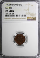 Norway Haakon VII Bronze 1952 1 Ore NGC MS64 BN TOP GRADED BY NGC KM# 398 (104)