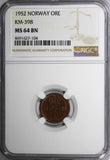 Norway Haakon VII Bronze 1952 1 Ore NGC MS64 BN TOP GRADED BY NGC KM# 398 (104)