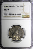 RUSSIA Elizabeth(1741-1762) Silver 1747 MMD Polupoltinnik NGC VF30 SCARCE C17(5)