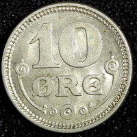 Denmark Christian X Silver 1918 VBP; GJ 10 Øre Last Year UNC KM# 818.1 (23 849)