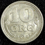 Denmark Christian X Silver 1918 VBP; GJ 10 Øre Last Year UNC KM# 818.1 (23 849)