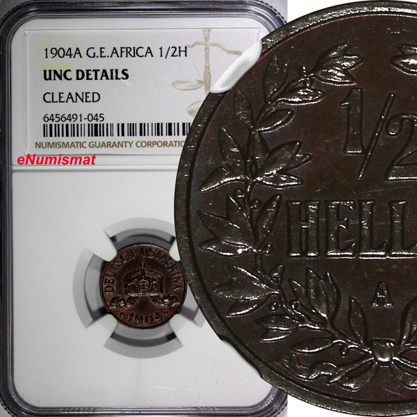 German East Africa Wihelm II Bronze 1905 A 1/2 Heller NGC UNC DETAILS KM# 6 (5)