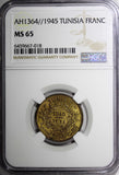 Tunisia 1364 (1945) 1 Franc Chambers of Commerce NGC MS65 KM# 247 (018)