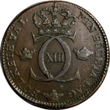SWEDEN Carl XIII (1809-1819) Copper 1812 1 Skilling 34 mm Mintage-480,000 KM 585