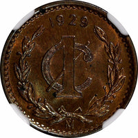 Mexico ESTADOS UNIDOS MEXICANOS Bronze 1929 Mo 1 Centavo NGC MS62 RB KM# 415 (7)