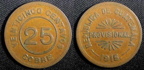 Guatemala Provisional Coinage Copper 1915 25 Centavos KM# 231 (23 325)