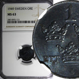 Sweden Gustaf V Iron 1949 1 Ore NGC MS63 KM# 810 (121)