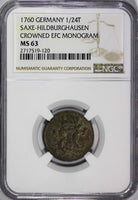 GERMANY SAXE-HILDBURGHAUSEN 1760 1/24 Thaler NGC MS63 TOP GRADED KM# 50 (120)
