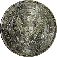 Finland Nicholas II Silver 1907 L 2 Markkaa Mintage-125,000 KM# 7.2