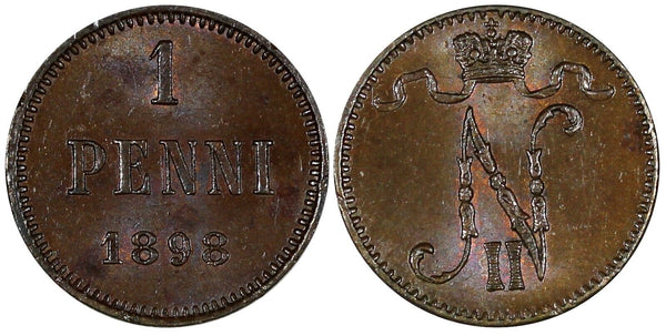 Finland Nicholas II Copper 1898 1 Penni aUnc Choice Details KM# 13 (20 791)