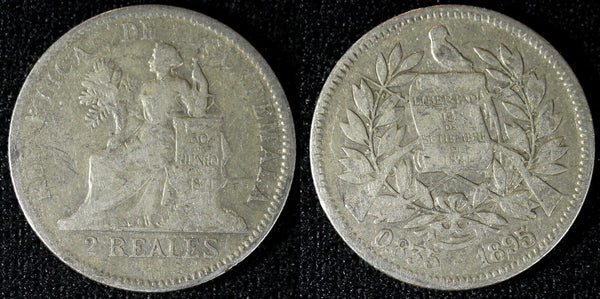 Guatemala Silver 1895 2 Reales 24 mm KM# 167 (23 197)