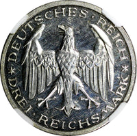 Germany Silver PROOF 1927 A 3 Reichsmark Marburg Univer.NGC PROOF DET.KM# 53/019