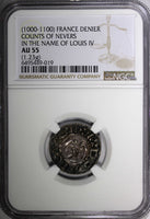 FRANCE Louis IV Silver (1000-1100) Denier Counts of Nevers NGC AU55 TOP GRADED