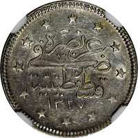 Turkey Mehmed V Silver AH1327//3 (1911) 2 Kurush NGC MS62 Toned KM# 749 (055)