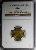 Denmark Christian X 1926 HCN GJ  1/2 Krone NGC MS64  KEY DATE KM831.1