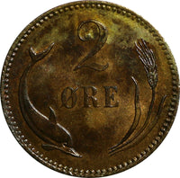 Denmark Christian IX Bronze 1894 VBP 2 Ore UNC  TONED KM# 793.2