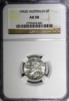 AUSTRALIA George VI Silver 1942 D 6 Pence NGC AU58 KM# 38 (042)