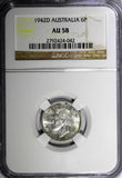 AUSTRALIA George VI Silver 1942 D 6 Pence NGC AU58 KM# 38 (042)