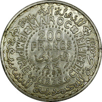 Morocco Mohammed V Silver 1372 (1953) 200 Francs Paris Mint ch.Unc Y# 53 ( 898)