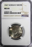 NORWAY OLAV V (1957-1991) 1967 1 Krone NGC MS64 TOP GRADED BY NGC KM# 409 (138)