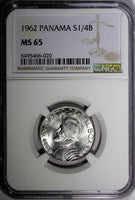 Panama Vasco Núñez de Balboa Silver 1962 1/4 Balboa NGC MS65 KM#11.2 (020)