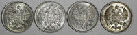 RUSSIA Nicholas II Silver LOT OF 4 COINS 1915 ,1916 10 KOPECKS aUNC Y# 20a.3 (8)