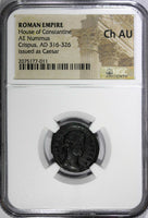 Roman House Constantine Bronze Nummus Crispus AD 316-326 /VOT X NGC Ch AU (11)