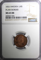 SWEDEN Carl XIV Johan 1832 1/6 Skilling  NGC MS65 RB TOP GRADED KM# 634 (004)