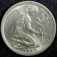Germany-Federal Republic Copper-Nickel 1950 G 50 Pfennig Karlsruhe KM# 109.1 (2)