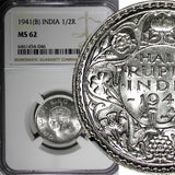 India-British George VI Silver 1941 (B) 1/2 Rupee Bombay NGC MS62 KM# 551 (046)