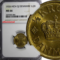 Denmark Christian X 1926 HCN GJ  1/2 Krone NGC MS66  KEY DATE KM# 831.1 (084)