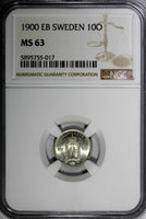 SWEDEN Oscar II (1872-1907) Silver 1900 EB 10 Ore NGC MS63 BU KM# 755 (017)