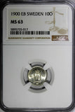 SWEDEN Oscar II (1872-1907) Silver 1900 EB 10 Ore NGC MS63 BU KM# 755 (017)