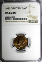 Great Britain George V (1910-1936) 1936 Farthing NGC MS66 BN TOP GRADED KM# 825