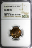 Great Britain George V (1910-1936) 1936 Farthing NGC MS66 BN TOP GRADED KM# 825