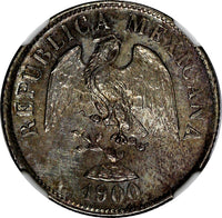 Mexico SECOND REPUBLIC Silver 1900 MO M 20 Centavos NGC MS62 Toned KM# 405.2