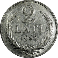 Latvia Silver 1926 2 Lati 2 Years Type aUNC KM# 8 (18 147)