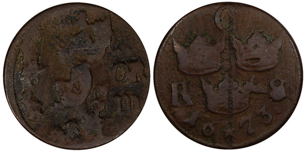 SWEDEN Carl XI (1660-1697) Copper 1673 1/6 Ore S.M. KM# 254 (20 993)