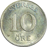 SWEDEN Gustaf V Silver 1931 G 10 Öre UNC KM# 780 (22 143)