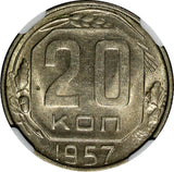 RUSSIA USSR Copper-Nickel 1957 20 Kopeks NGC MS62 1 YEAR TYPE Y# 125 (49)
