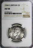 GREAT BRITAIN George VI Silver 1944 Florin /2 Shilling NGC AU58 WWII Issue KM855