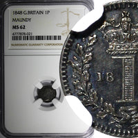 Great Britain Victoria Silver 1848 1 Pence Maundy NGC MS62 NICE TONED KM# 727(1)