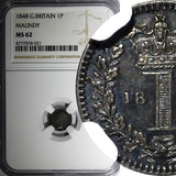 Great Britain Victoria Silver 1848 1 Pence Maundy NGC MS62 NICE TONED KM# 727(1)